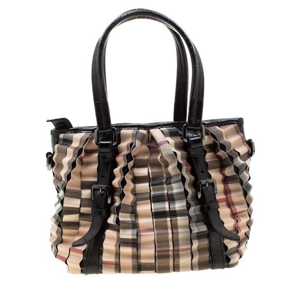 Burberry Black/Beige Nova Check PVC and Patent Leather Cartridge Pleat Tote - Picture 4 of 4
